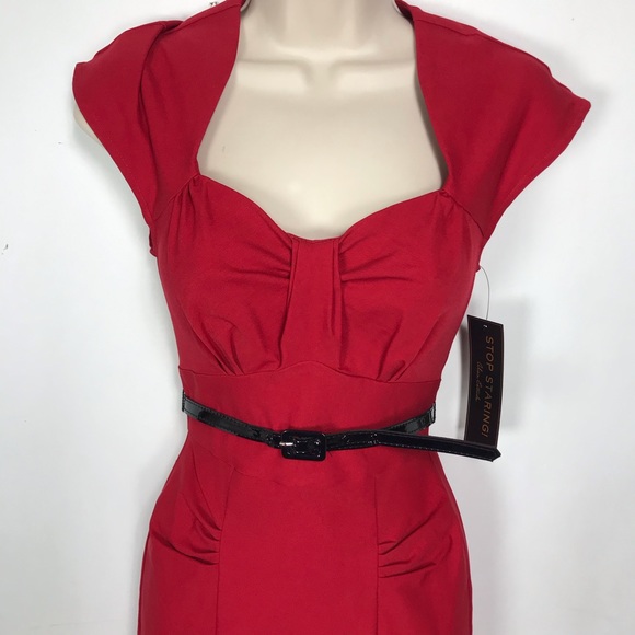 Stop Staring Red Wiggle Dress NWT Rockabilly - Picture 2 of 8